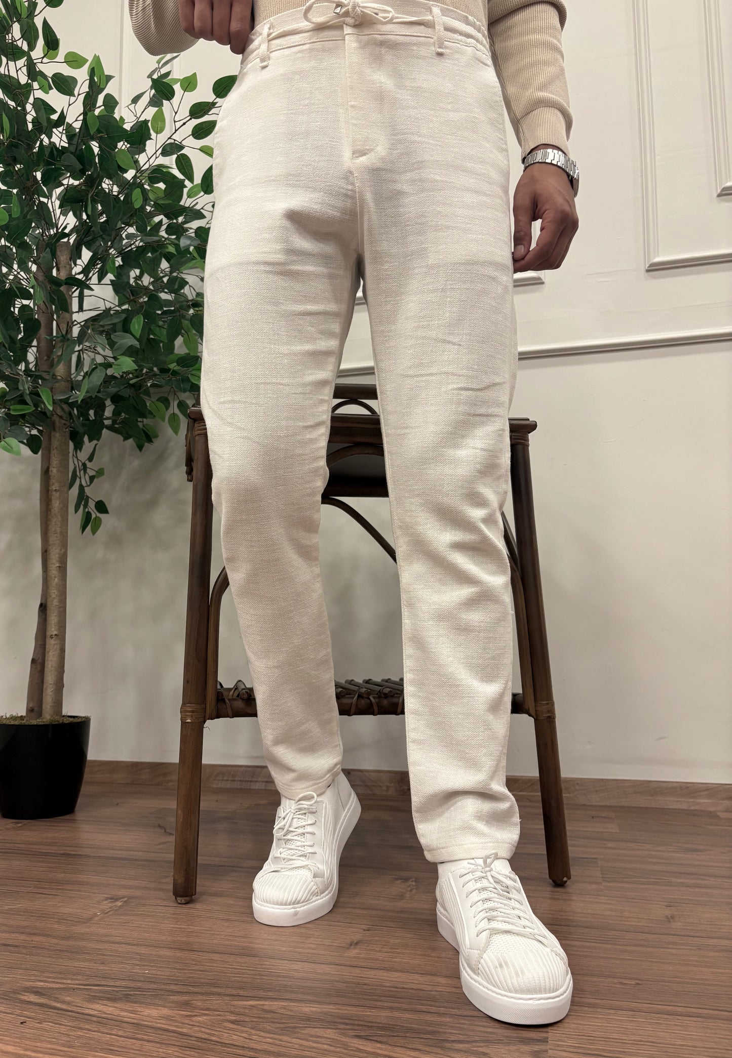 GRAMAJLI KIŞLIK REGULAR KETEN PANTOLON BEYAZ