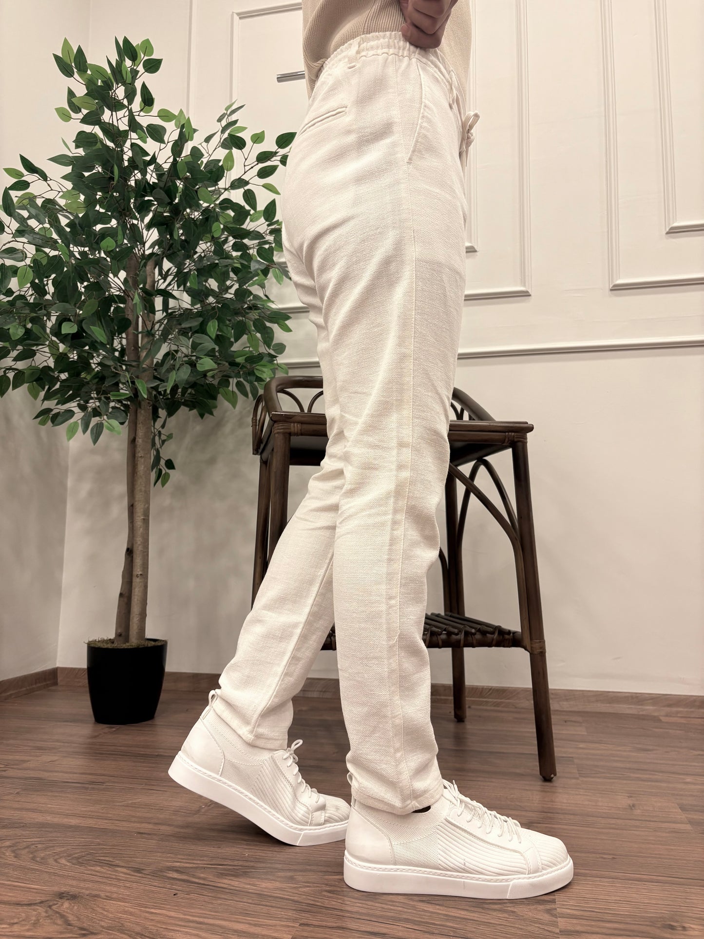 GRAMAJLI KIŞLIK REGULAR KETEN PANTOLON BEYAZ