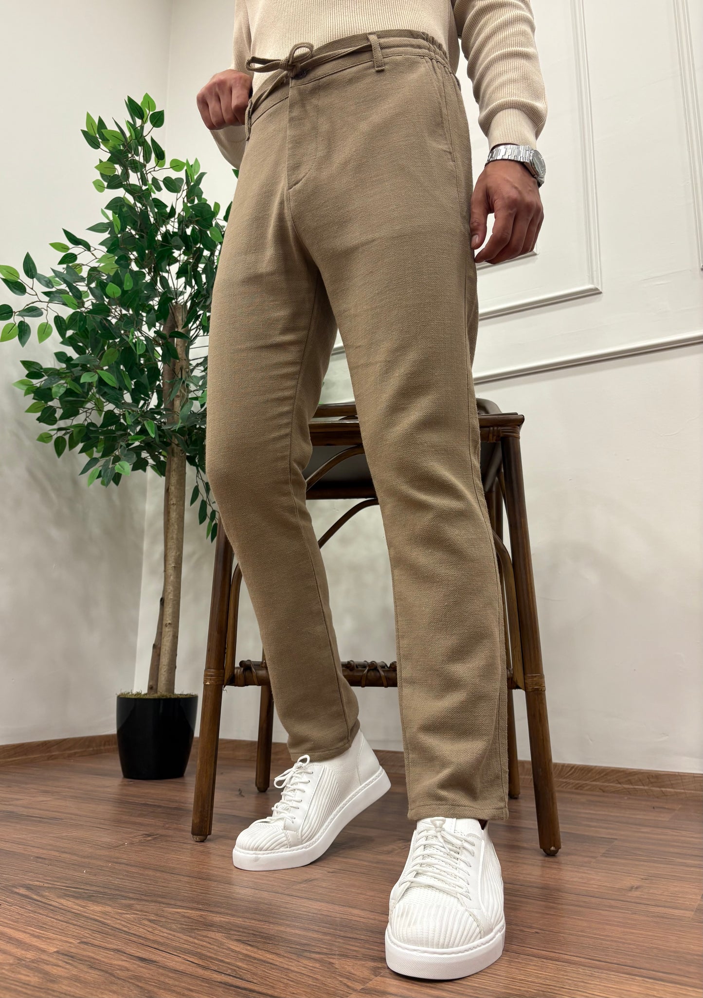 GRAMAJLI KIŞLIK REGULAR KETEN PANTOLON SÜTLÜ KAHVE