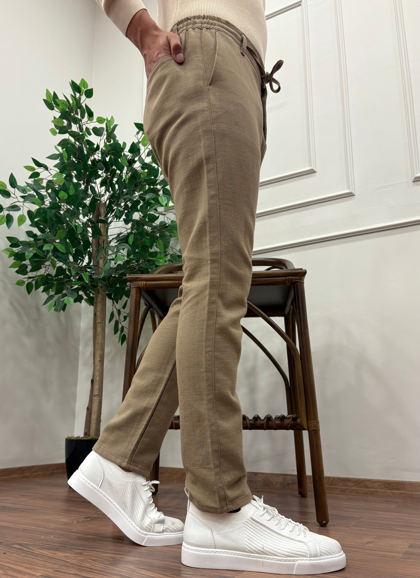 GRAMAJLI KIŞLIK REGULAR KETEN PANTOLON SÜTLÜ KAHVE