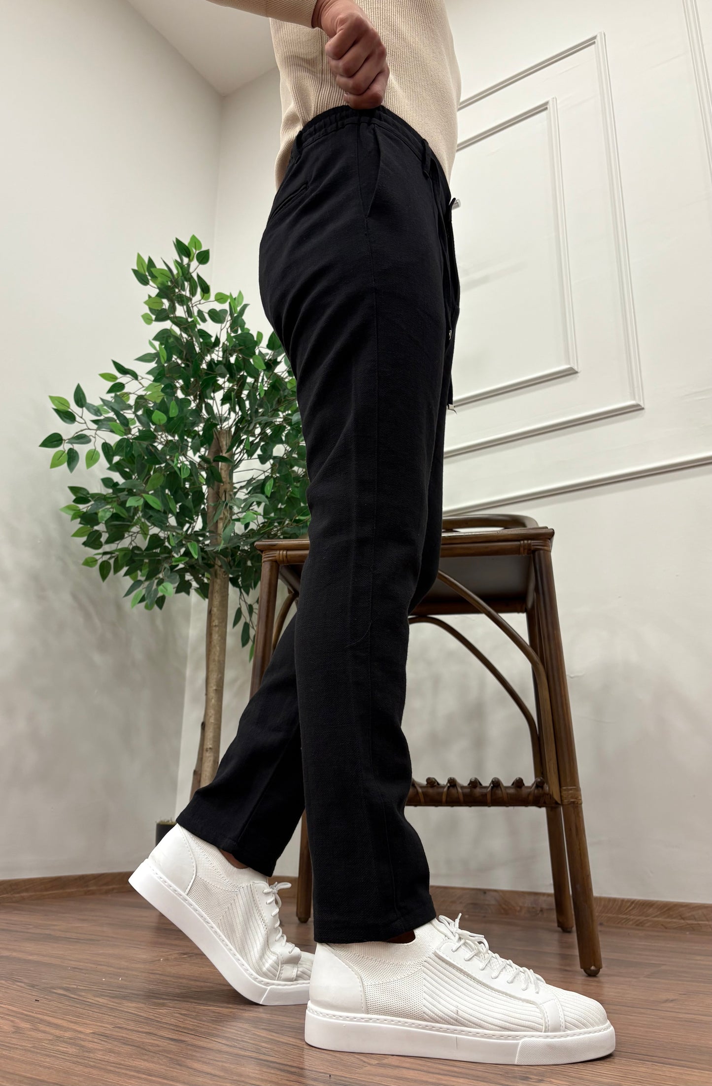 GRAMAJLI KIŞLIK REGULAR KETEN PANTOLON SİYAH