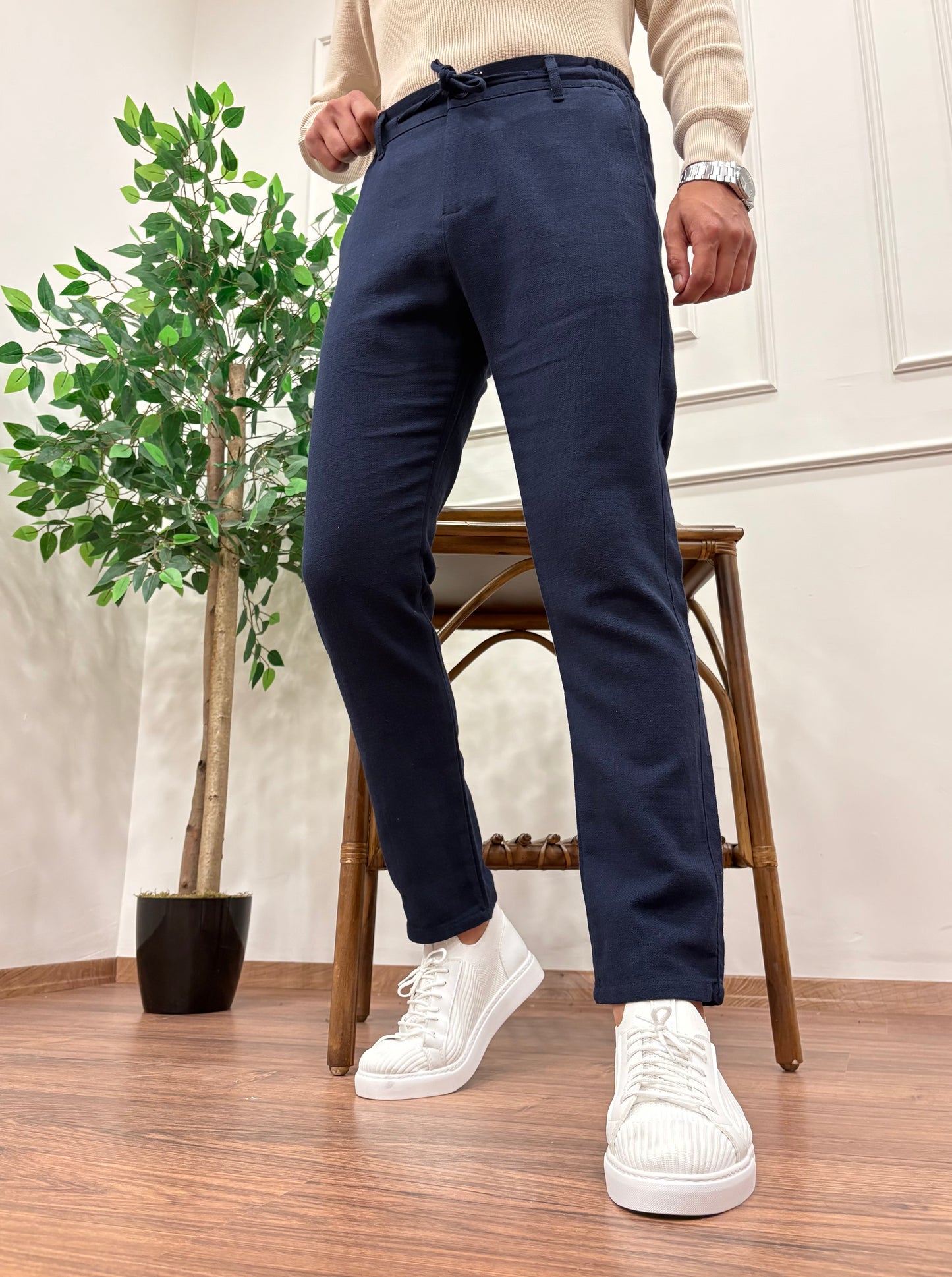 GRAMAJLI KIŞLIK REGULAR KETEN PANTOLON LACİVERT