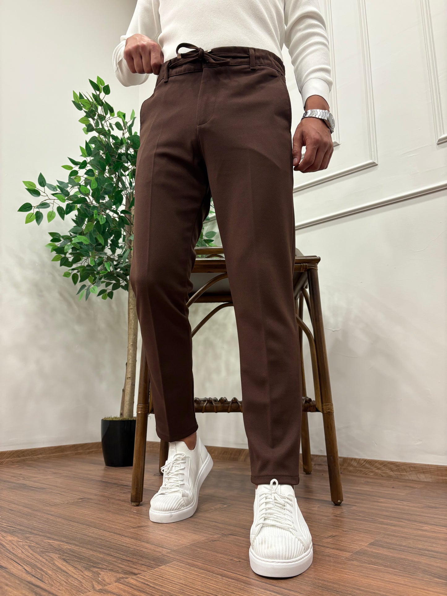 ÖRME KUMAŞ JOGGER PANTOLON ACI KAHVE