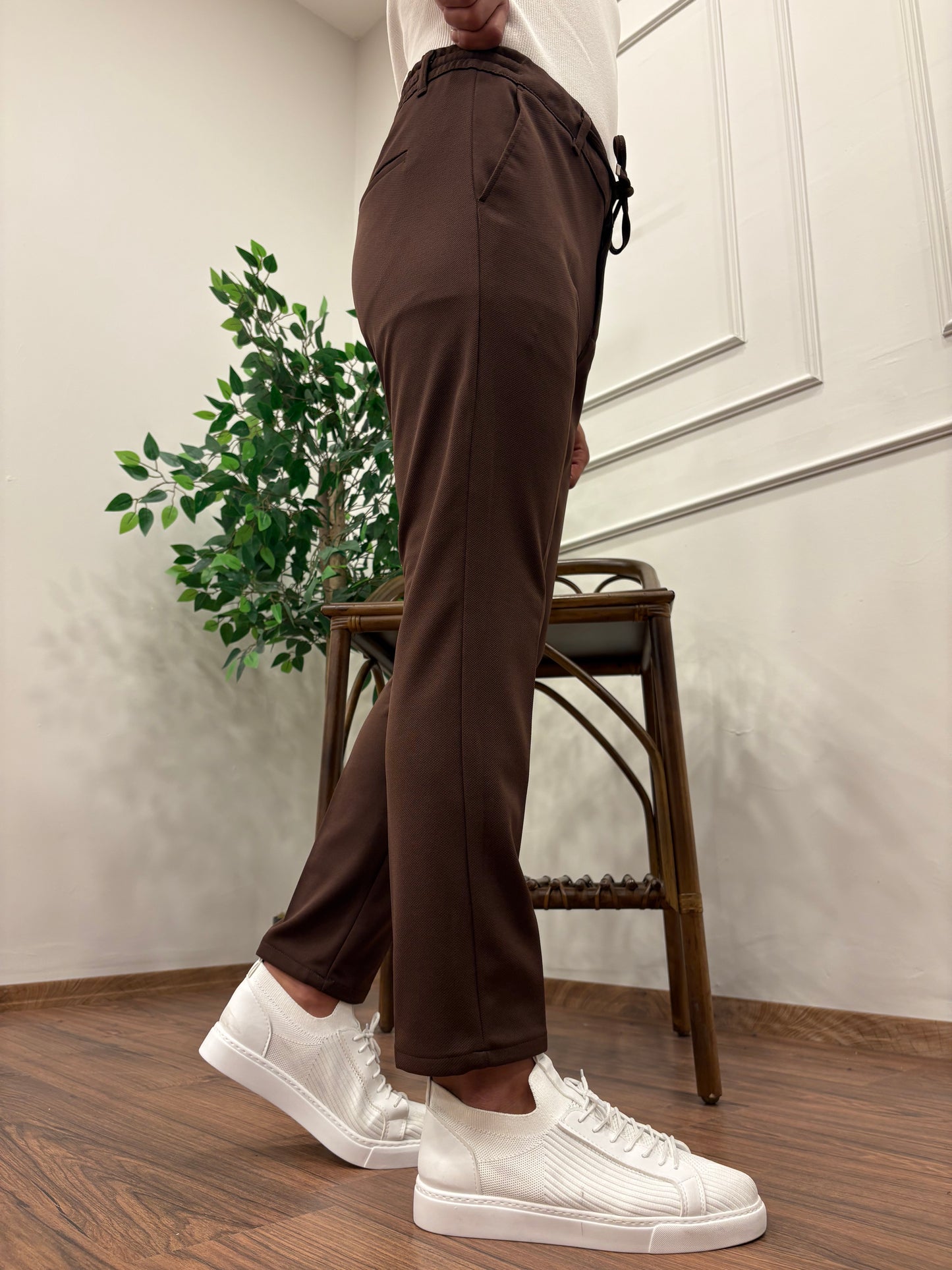 ÖRME KUMAŞ JOGGER PANTOLON ACI KAHVE