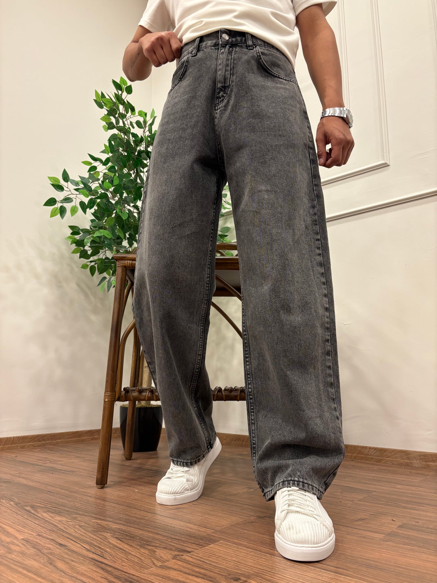 PREMİUM KALİTE SÜPER BAGGY KOT PANTOLON AÇIK ANTRASİT