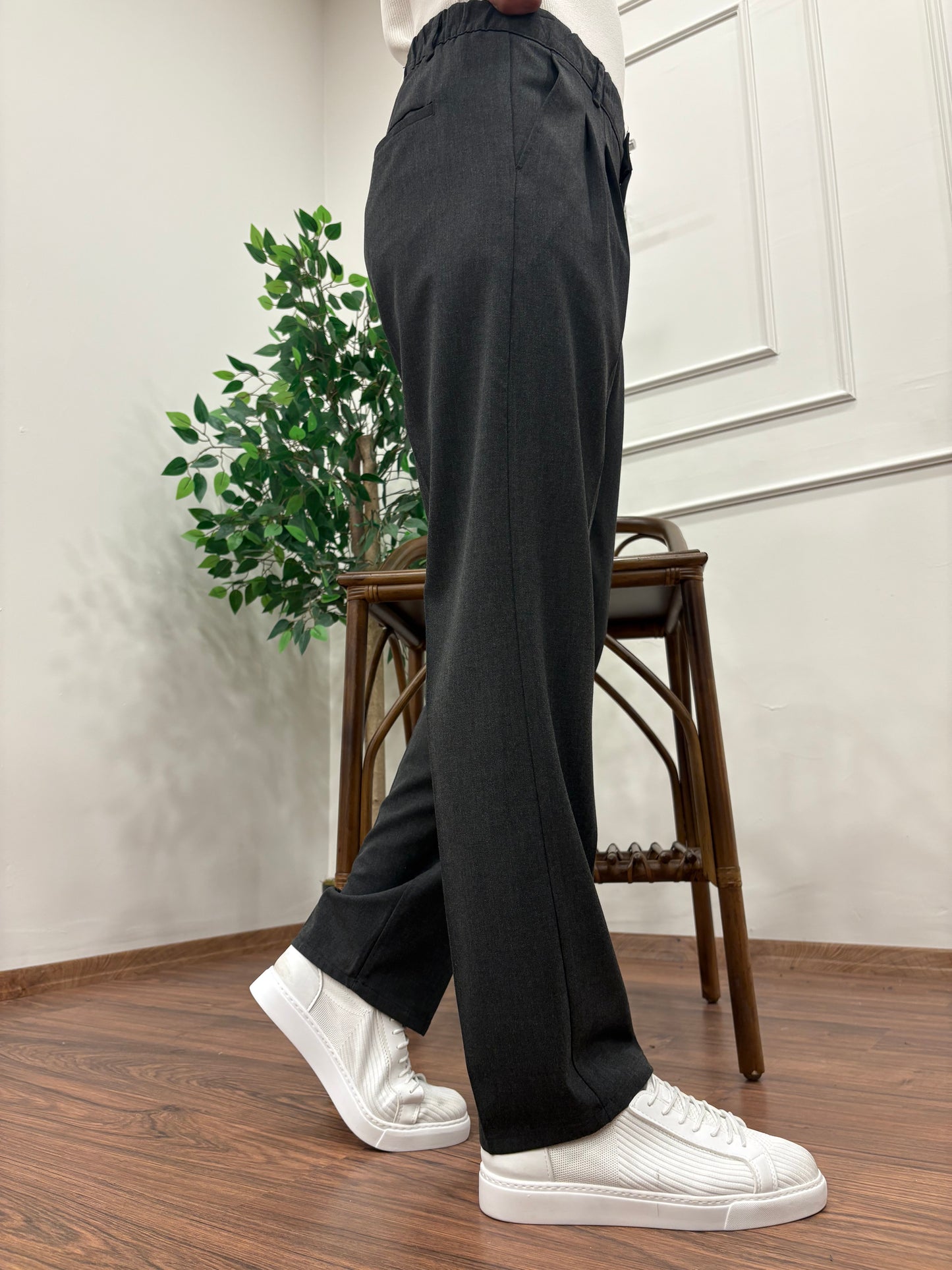 PİLELİ BAGGY KALIP KUMAŞ PANTOLON ANTRASİT