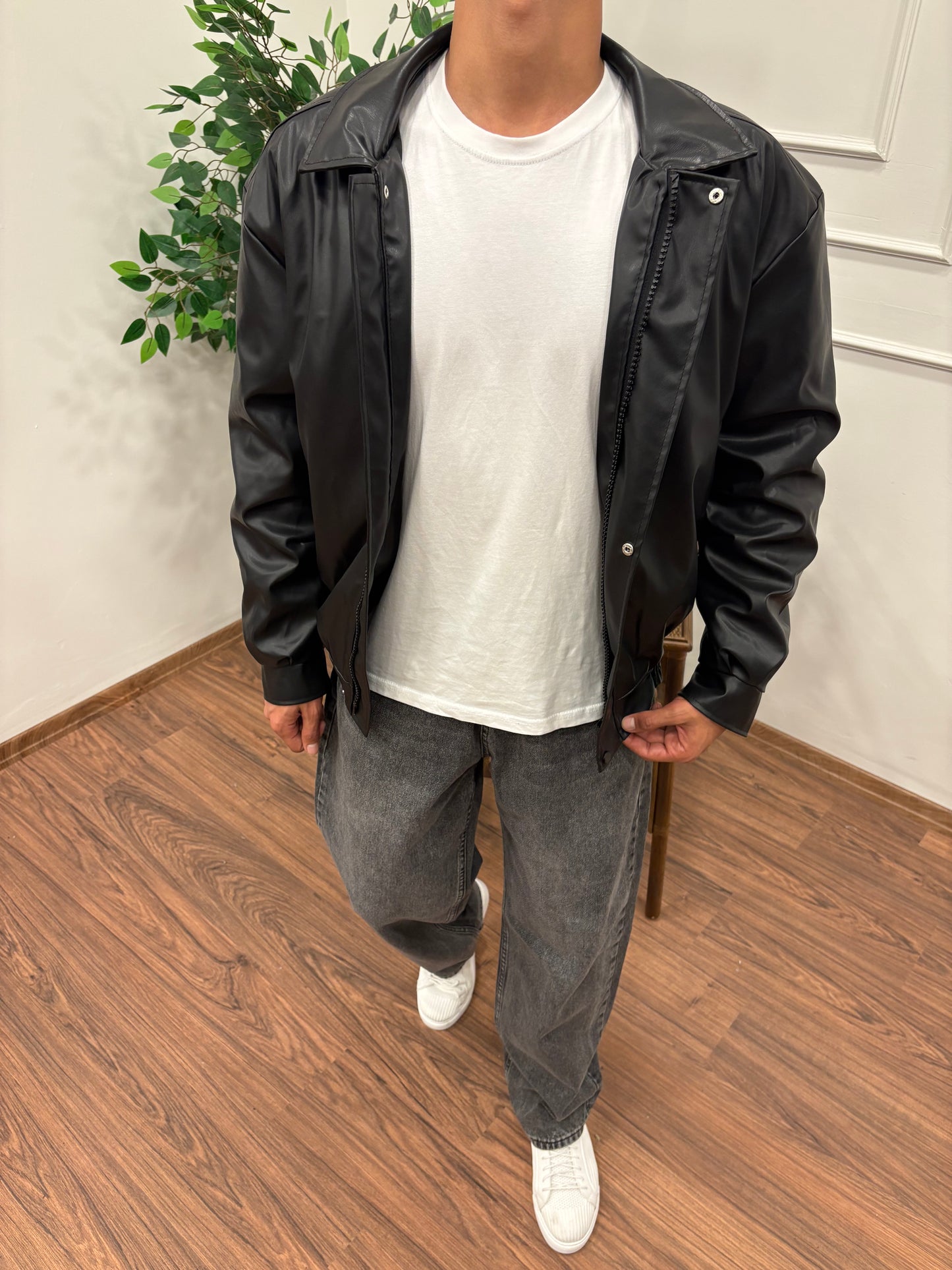 BOMBER DERİ CEKET SİYAH