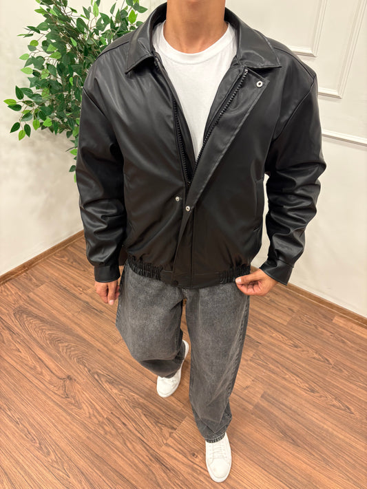 BOMBER DERİ CEKET SİYAH