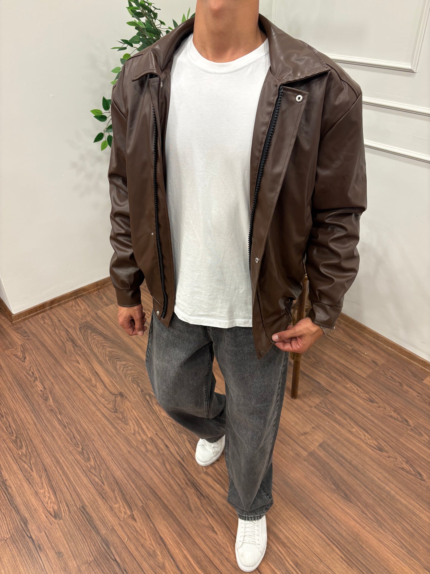 BOMBER DERİ CEKET ACI KAHVE