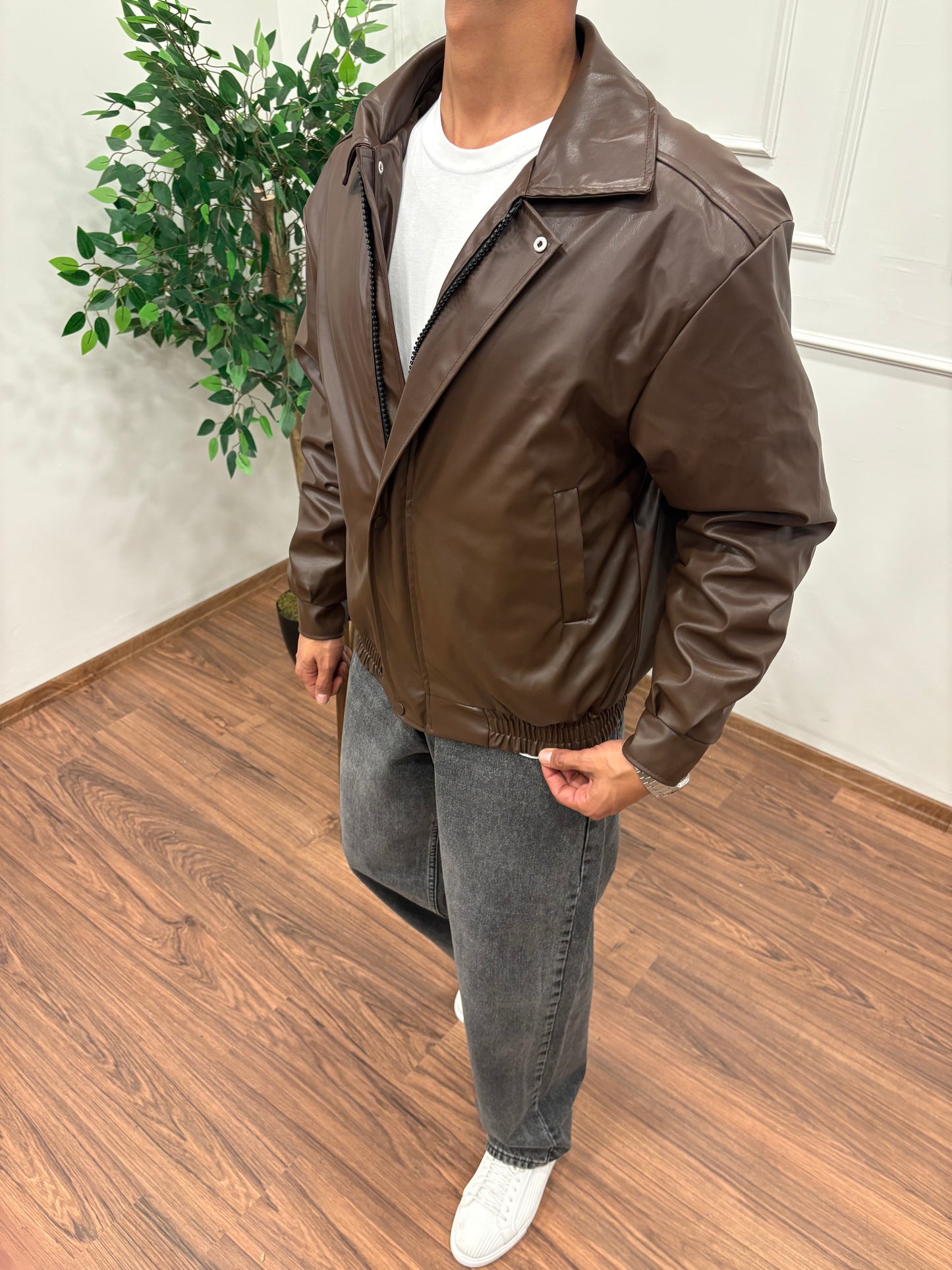 BOMBER DERİ CEKET ACI KAHVE