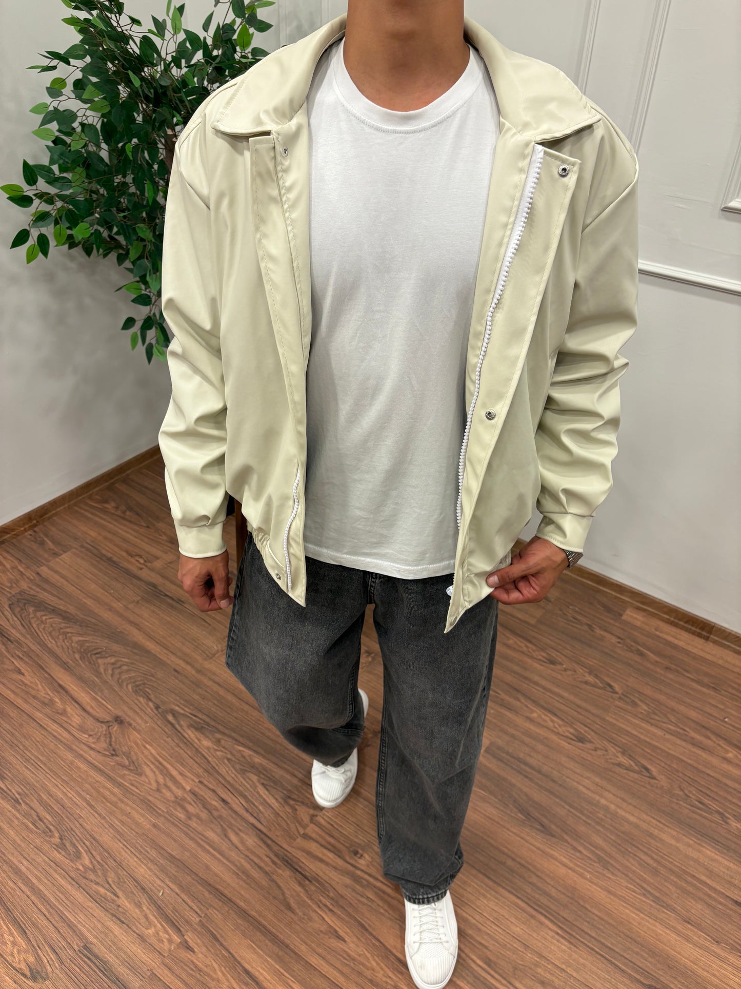 BOMBER DERİ CEKET BEJ