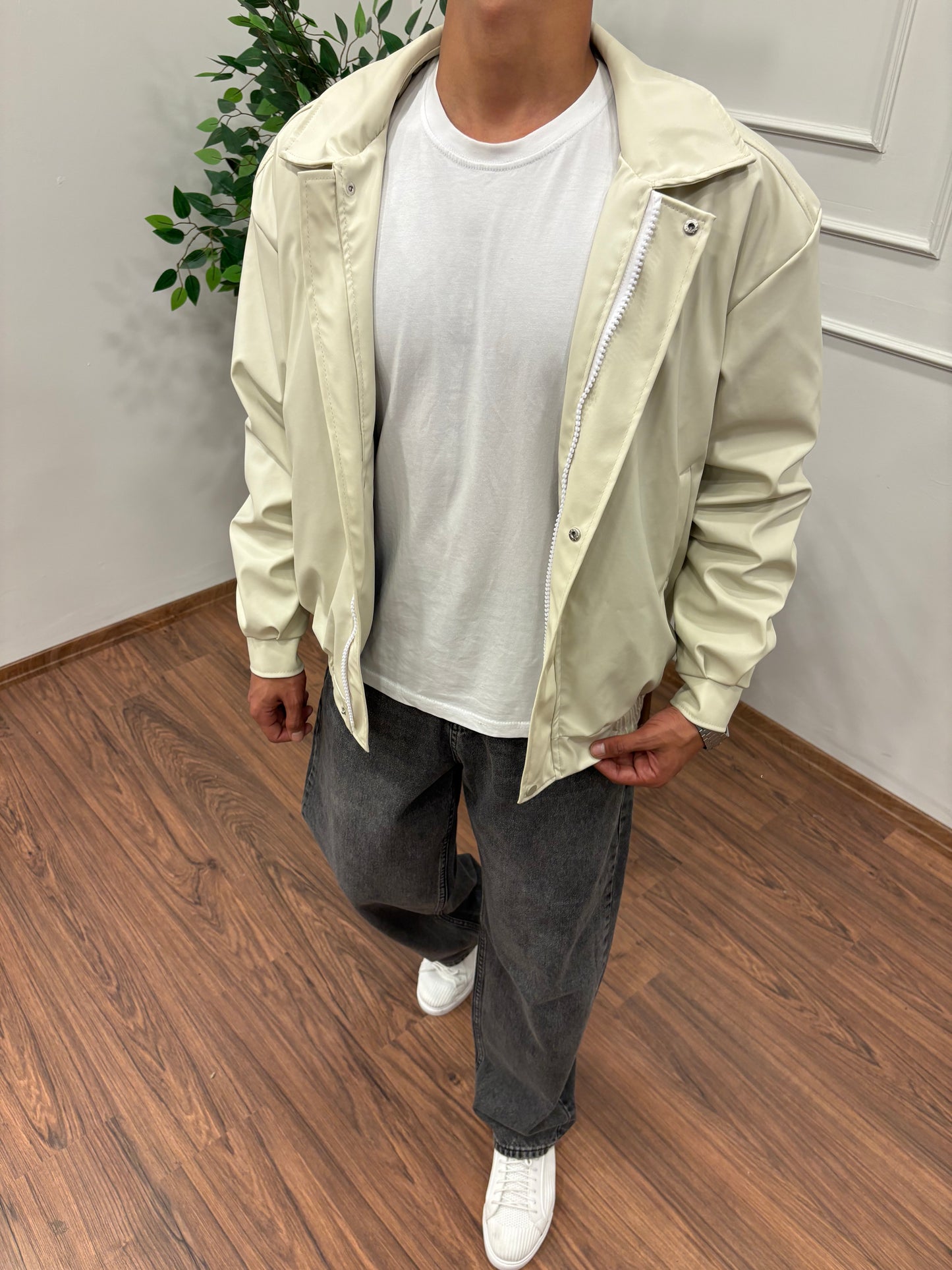 BOMBER DERİ CEKET BEJ