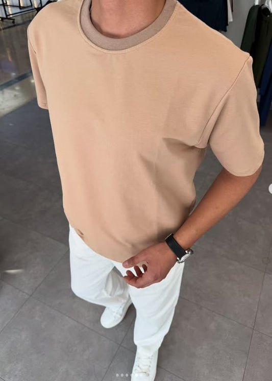%100 Pamuk Oversize T-shirt BEJ