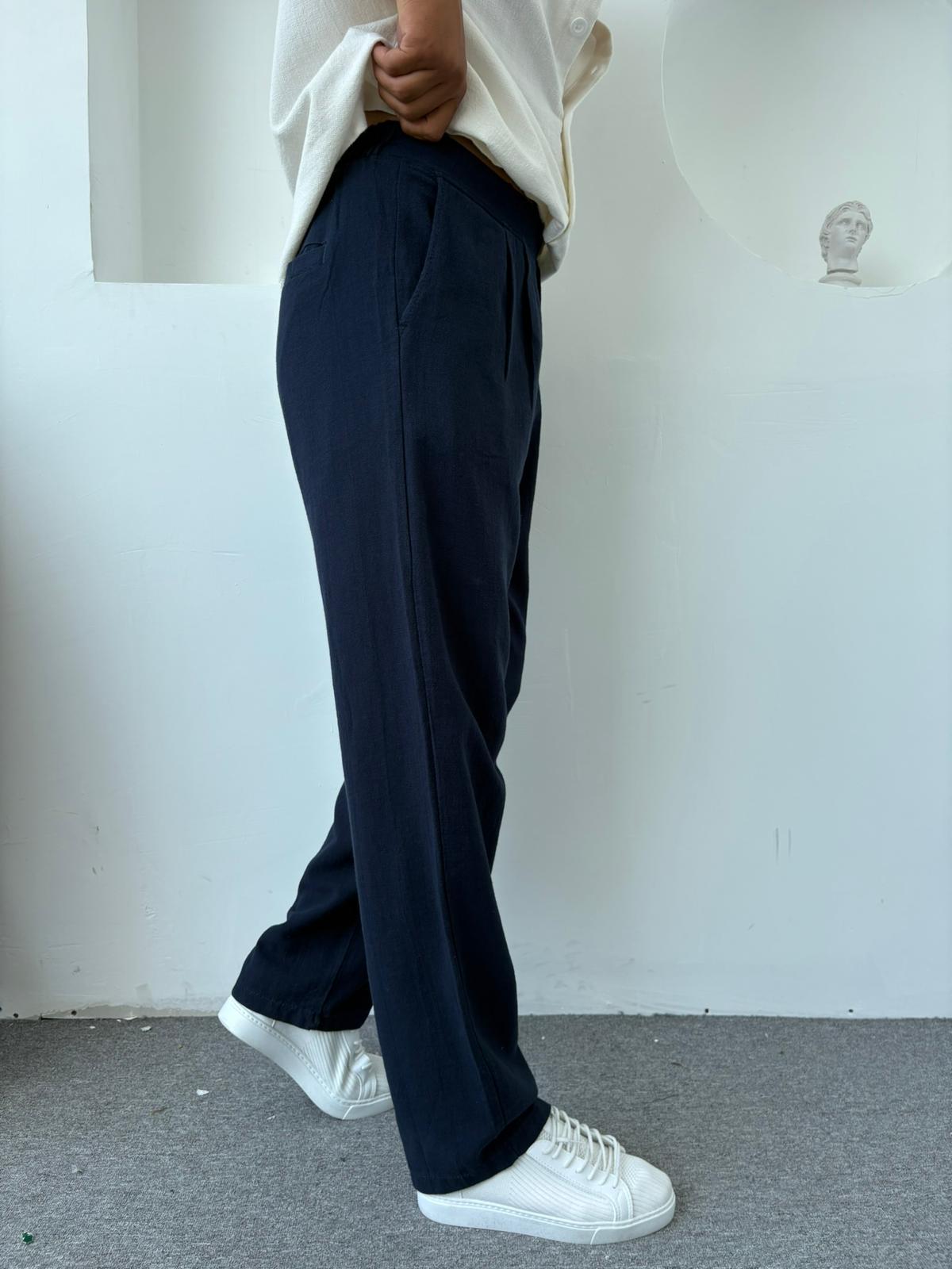 %100 PAMUK HAM KETEN SÜPER BAGGY LACİVERT