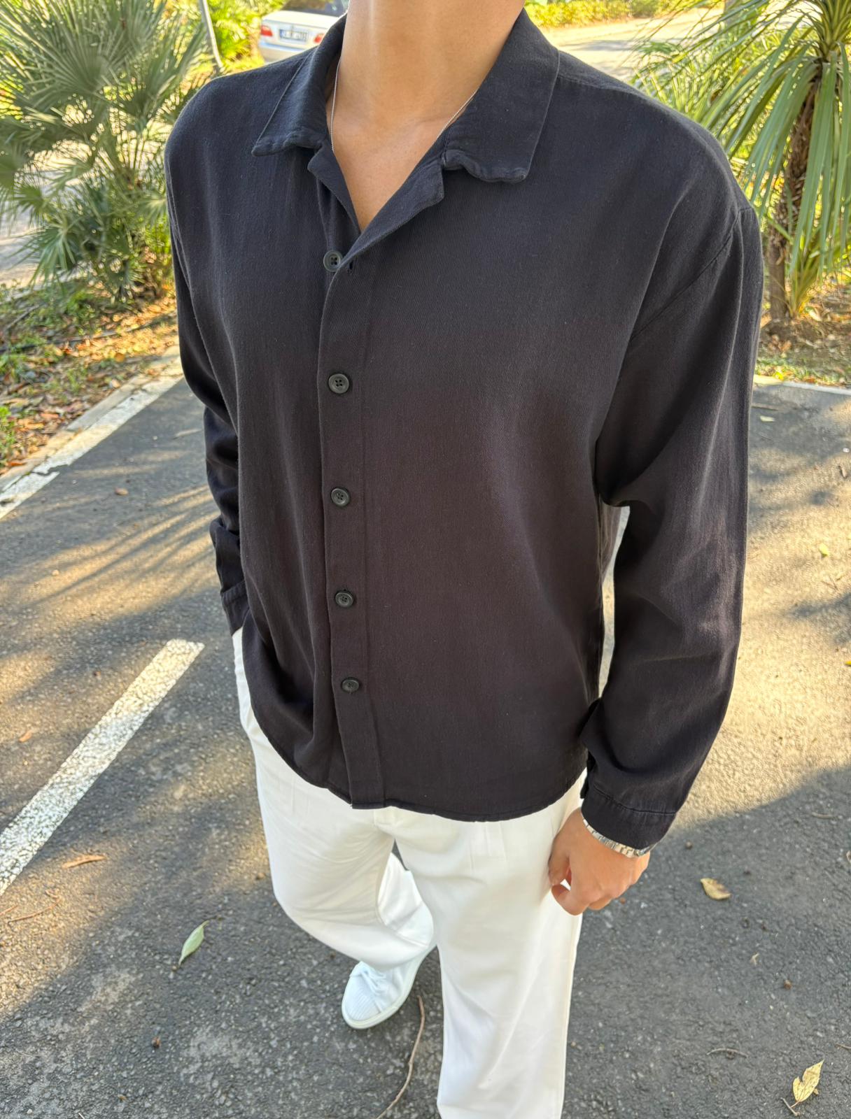 GRAMAJLI HAM KETEN GÖMLEK SİYAH