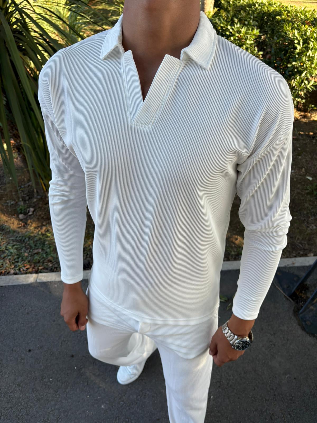 OTTOMAN POLO YAKA SWEATSHİRT BEYAZ