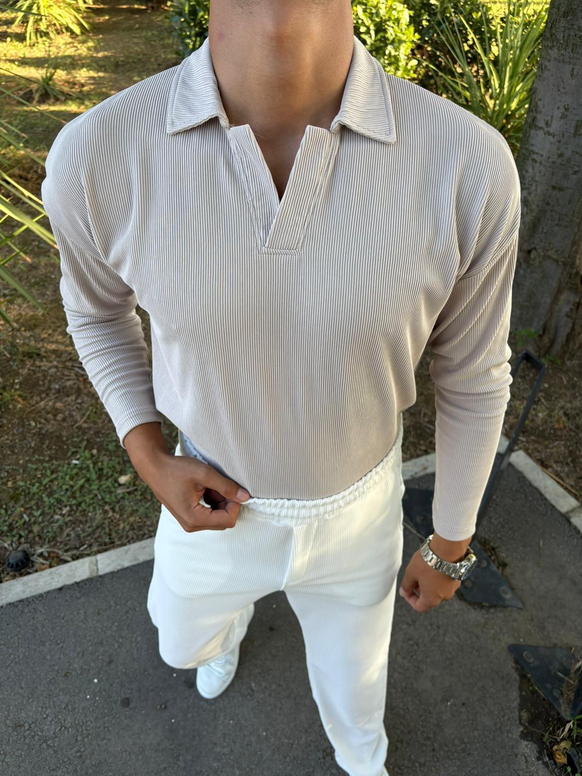 OTTOMAN POLO YAKA SWEATSHİRT BEJ