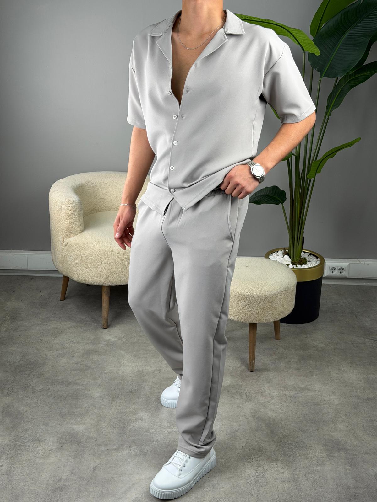 Kısa Kol Dabıl Kumaş Gömlekli Oversize Takım ANTRASİT