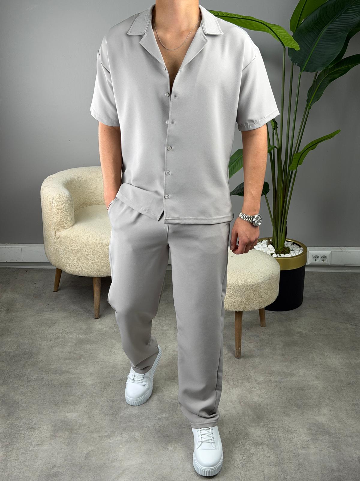 Kısa Kol Dabıl Kumaş Gömlekli Oversize Takım ANTRASİT