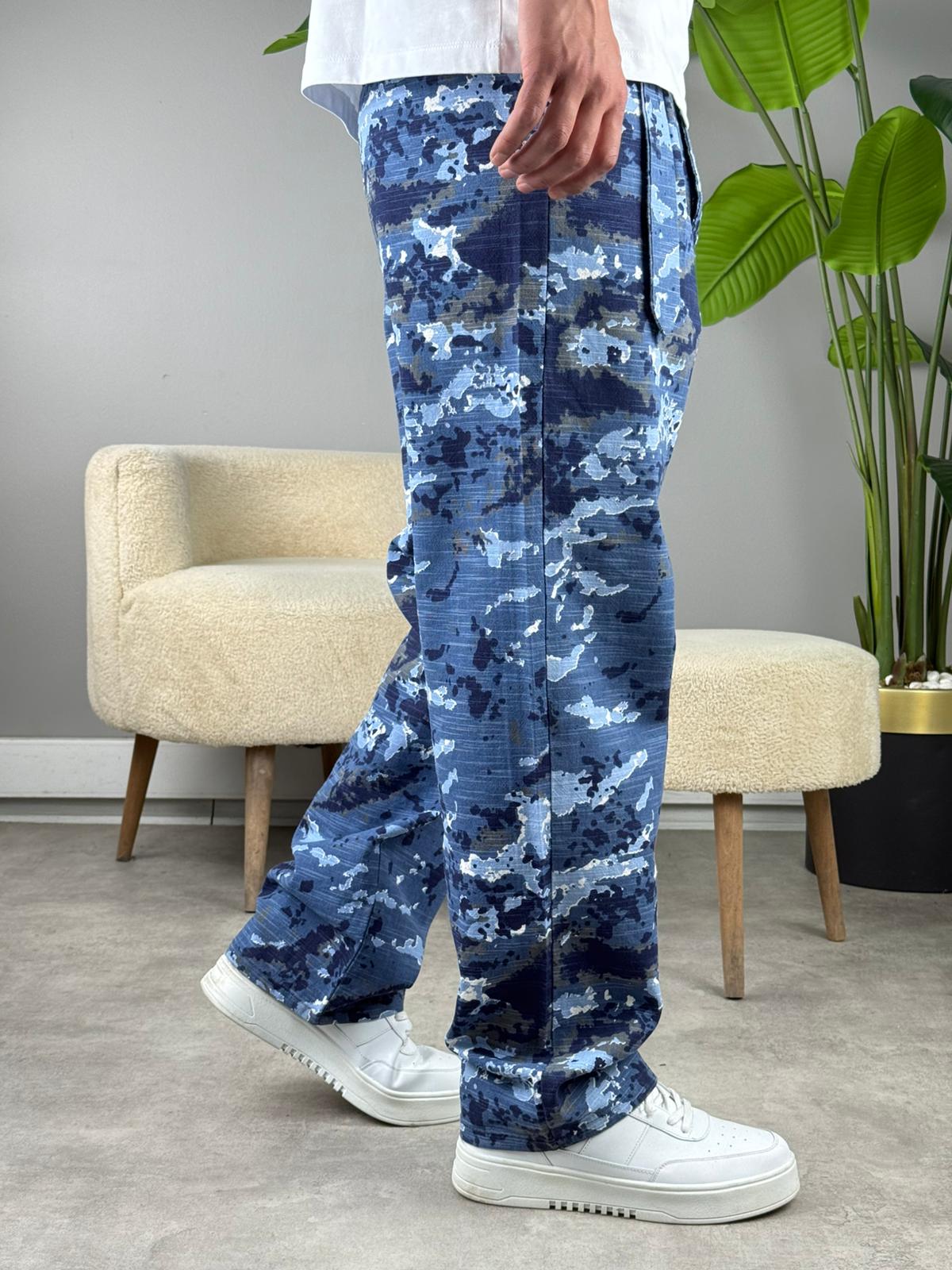 KAMUFLAJ KETEN BAGGY MAVİ