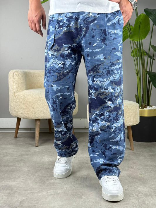 KAMUFLAJ KETEN BAGGY MAVİ