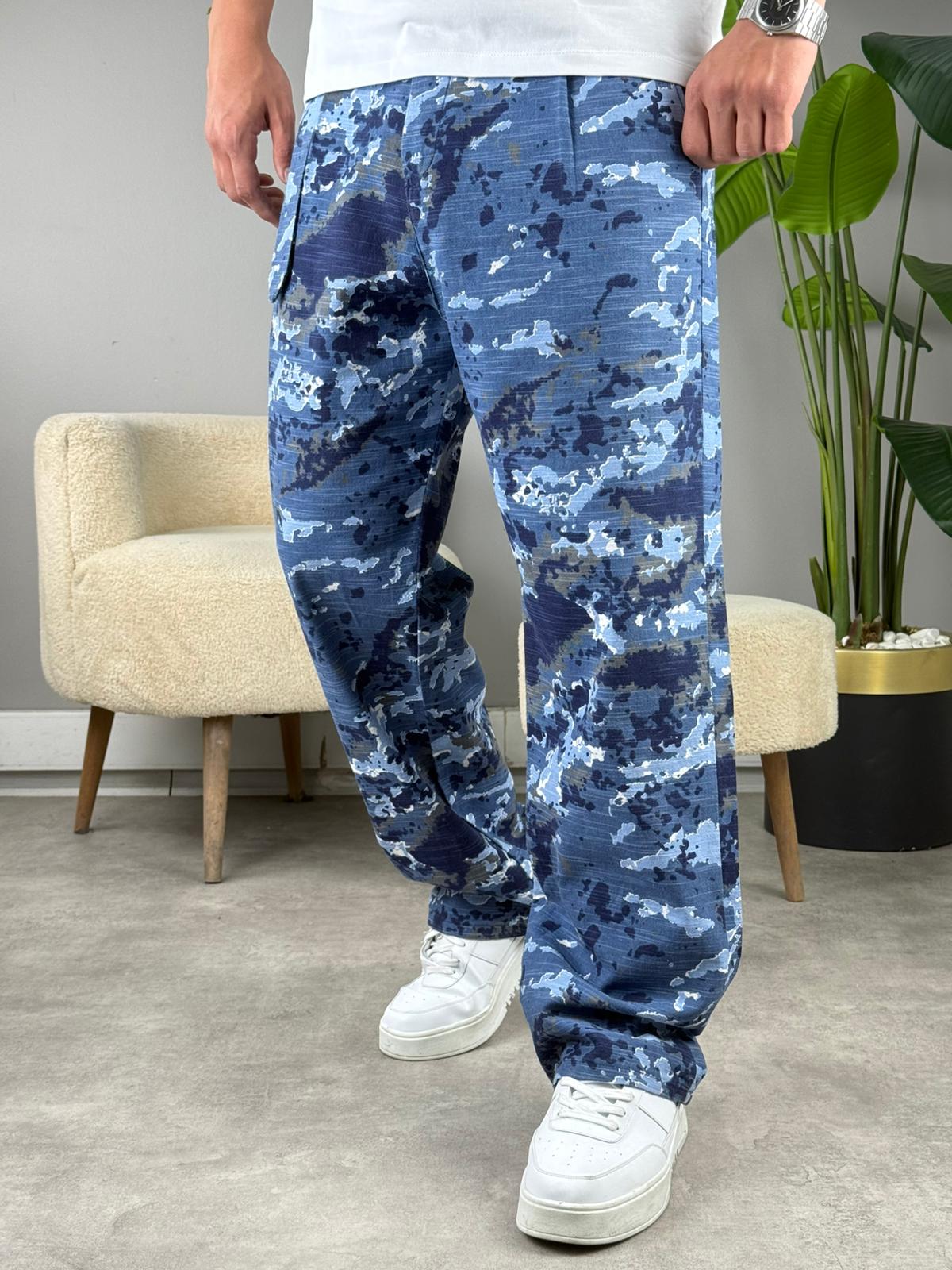 KAMUFLAJ KETEN BAGGY MAVİ