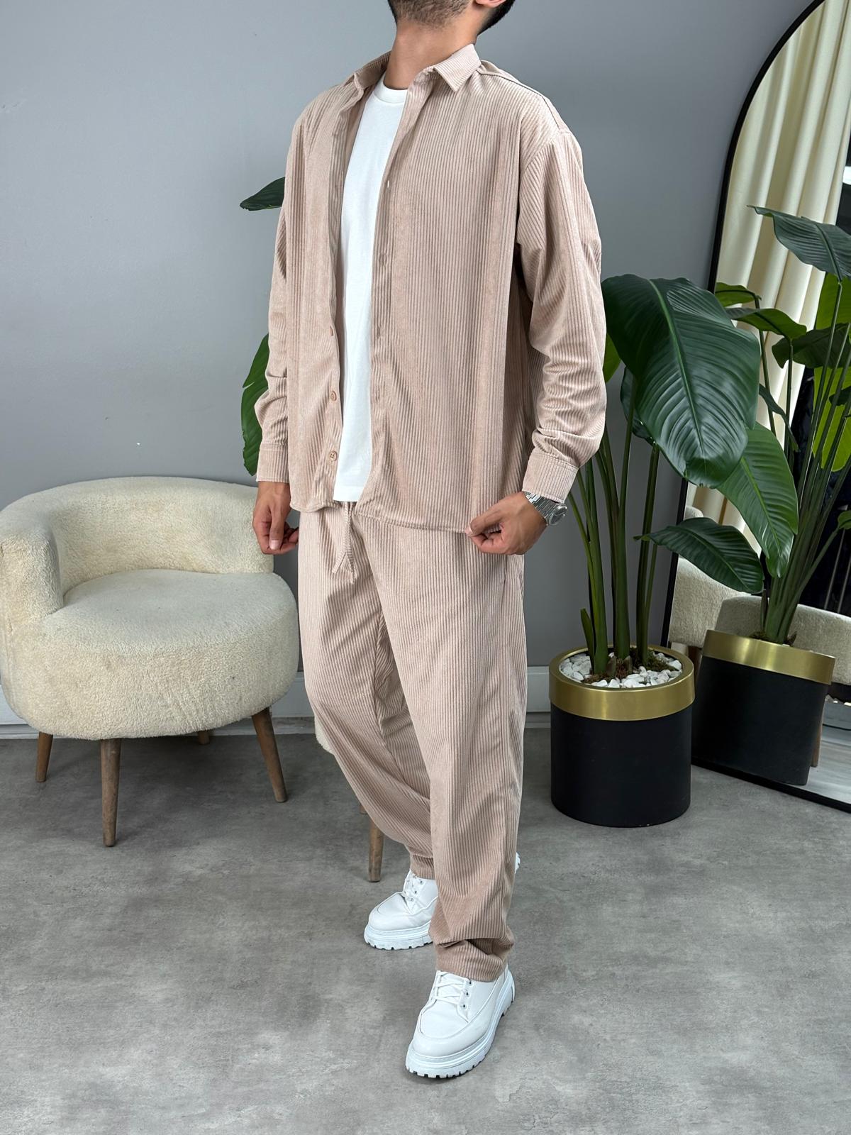 Oversize Kışlık Kadife Takım Bej