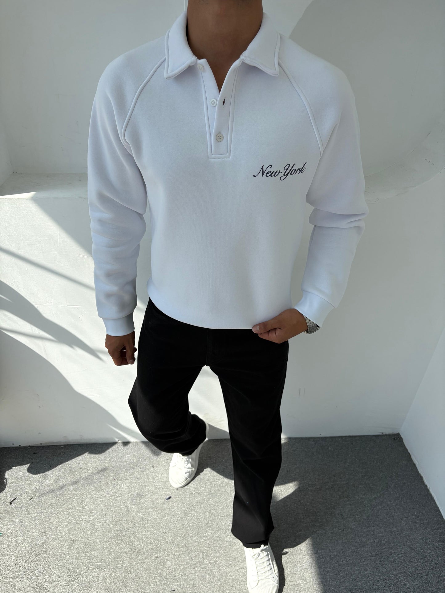 3 İPLİK ŞARDONLU SWEATSHİRT (NEW YORK) BASKILI BEYAZ