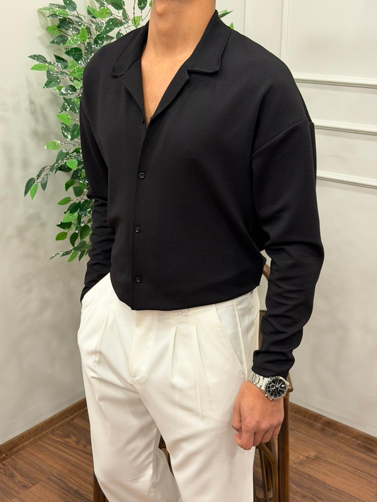 KREP UZUN KOL GÖMLEK SİYAH