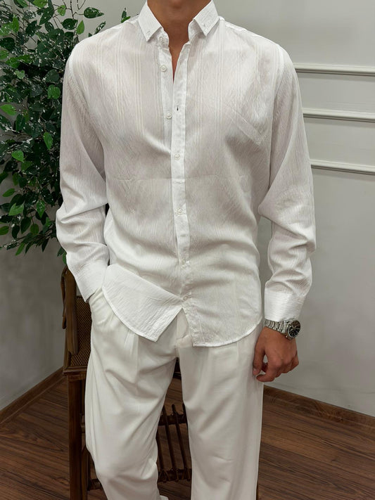 TENSEL KUMAŞ ÇİZGİLİ GÖMLEK BEYAZ