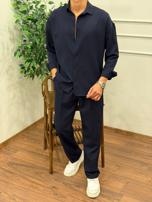 Dabıl Kumaş Gömlekli Oversize Takım LACİVERT