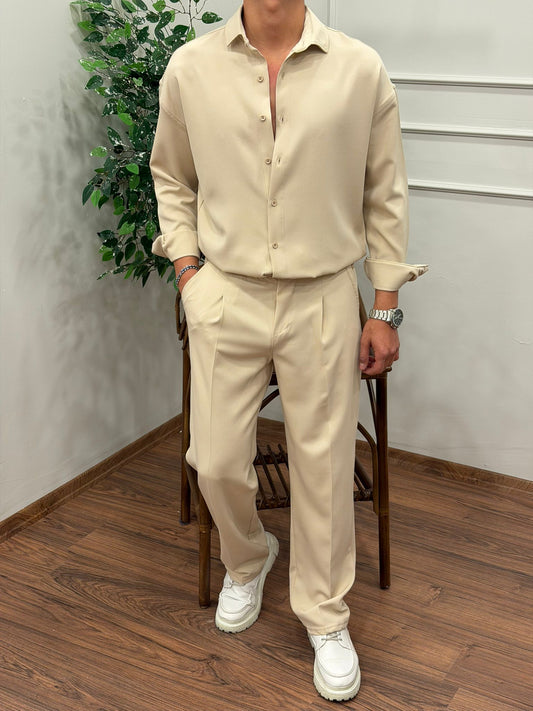 Dabıl Kumaş Gömlekli Oversize Takım BEJ