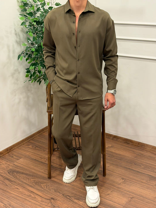 Dabıl Kumaş Gömlekli Oversize Takım HAKİ YEŞİLİ