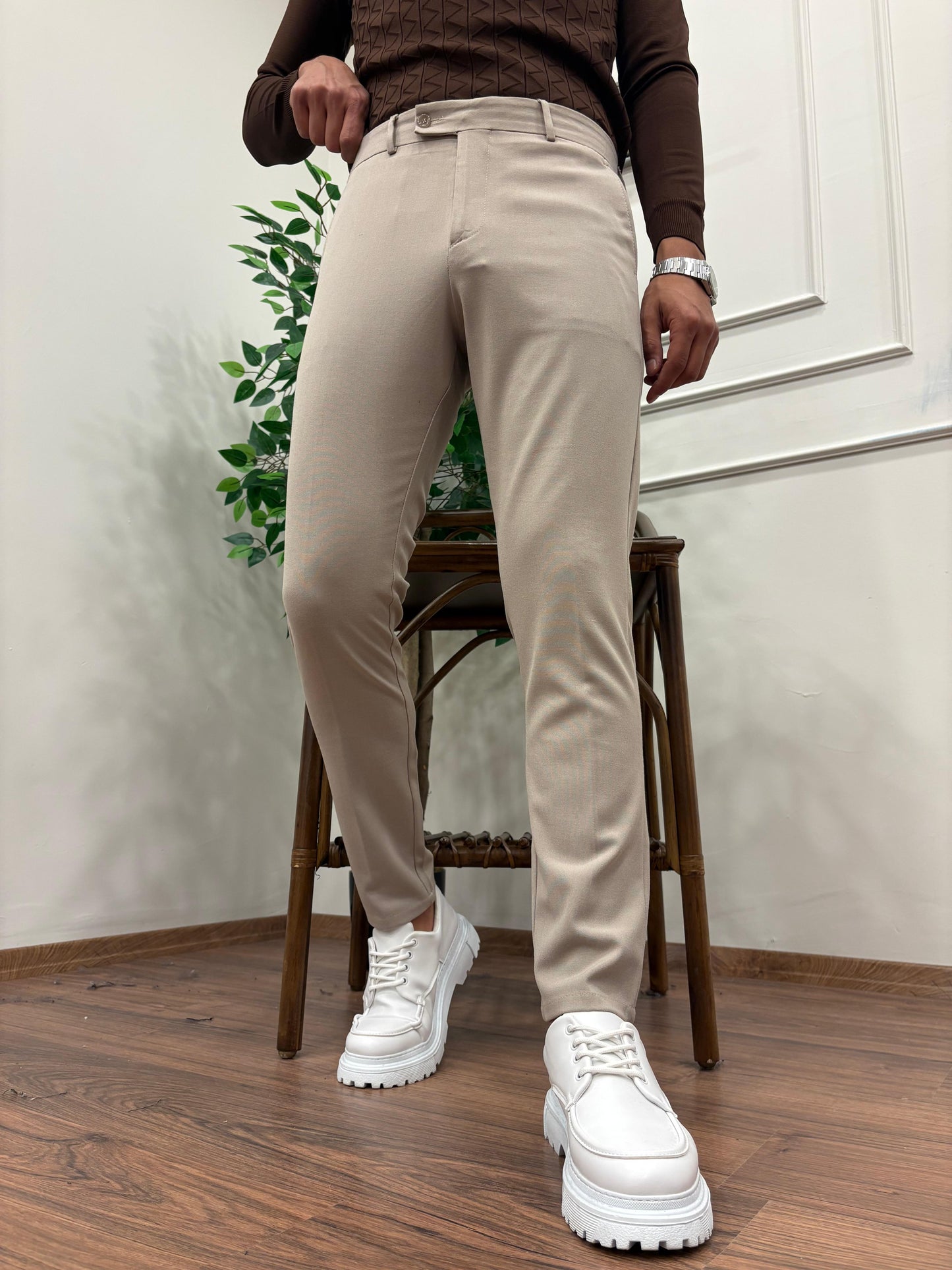 DİL DETAYLI KUMAŞ PANTOLON BEJ