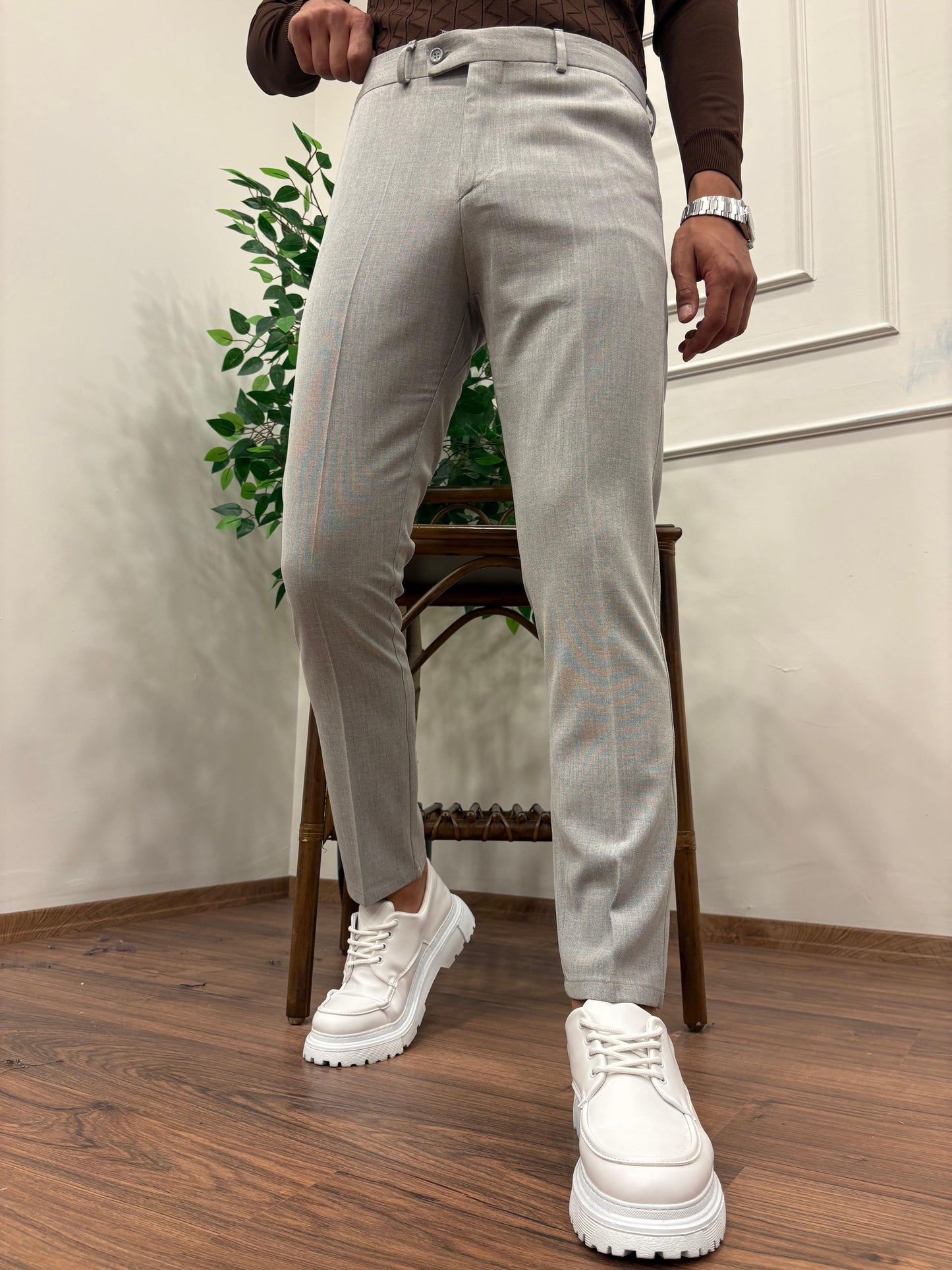 DİL DETAYLI KUMAŞ PANTOLON GRİ