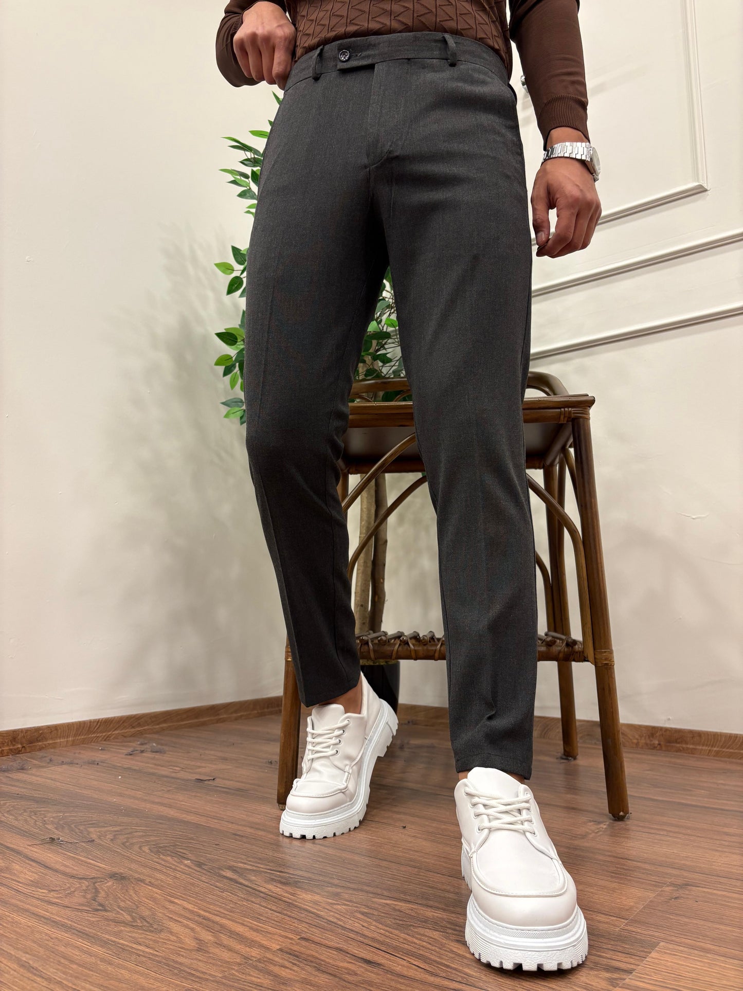 DİL DETAYLI KUMAŞ PANTOLON ANTRASİT