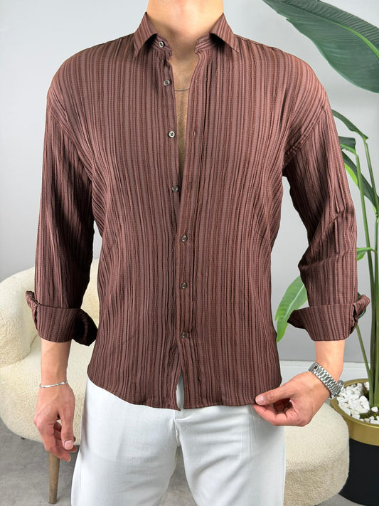 KIRIK DESEN %100 PAMUK GÖMLEK KAHVERENGİ