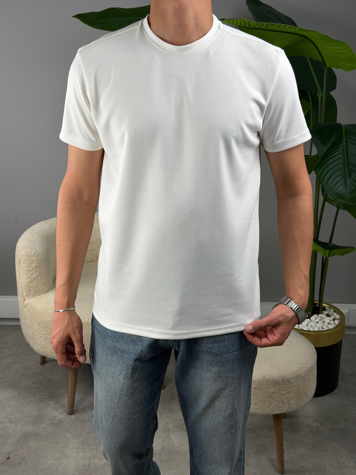 Modal Kumaş Klasik Kalıp Basic Tshirt BEYAZ