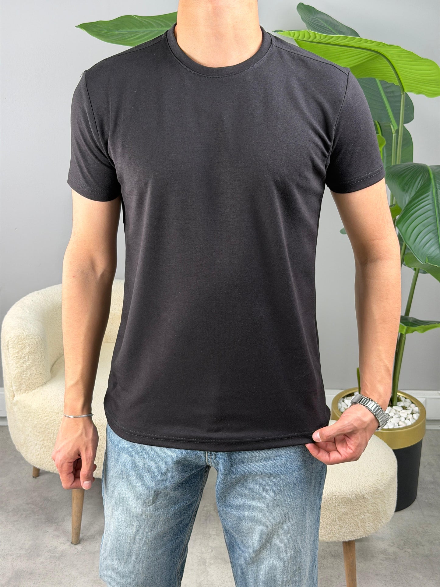 Modal Kumaş Klasik Kalıp Basic Tshirt SİYAH