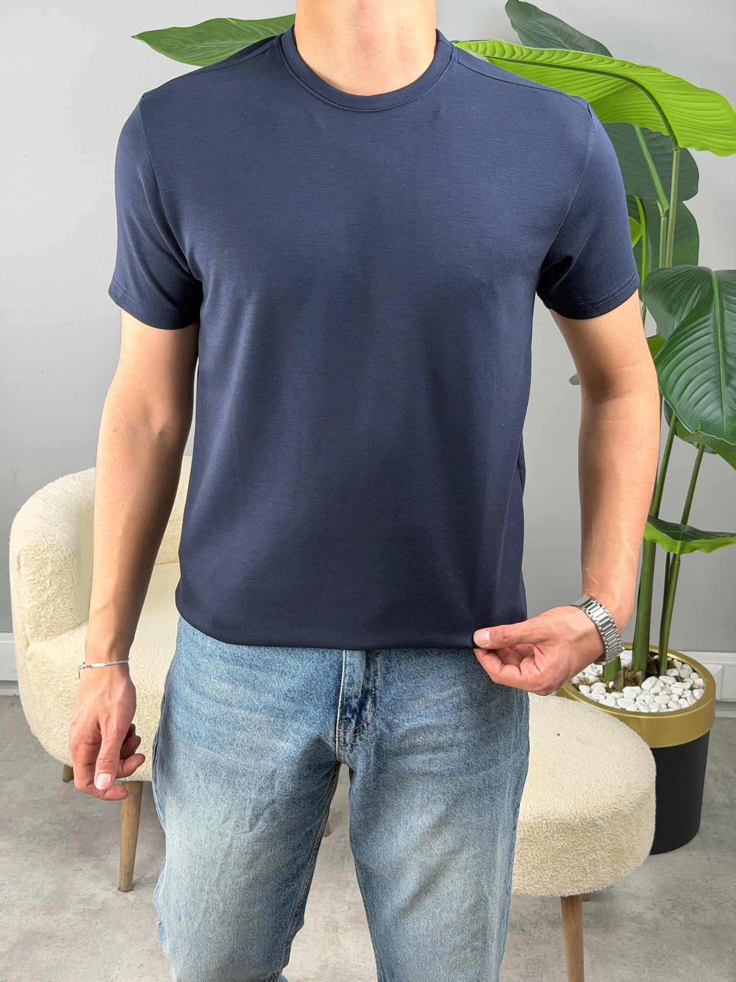 Modal Kumaş Klasik Kalıp Basic Tshirt LACİVERT