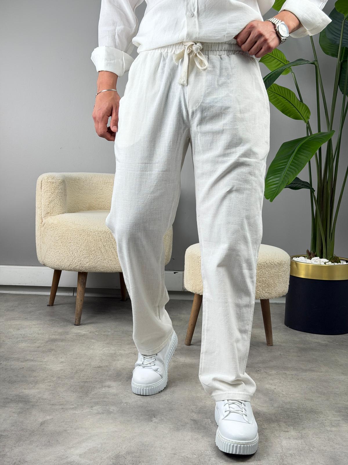 HAM KETEN BAGGY PANTOLON BEYAZ