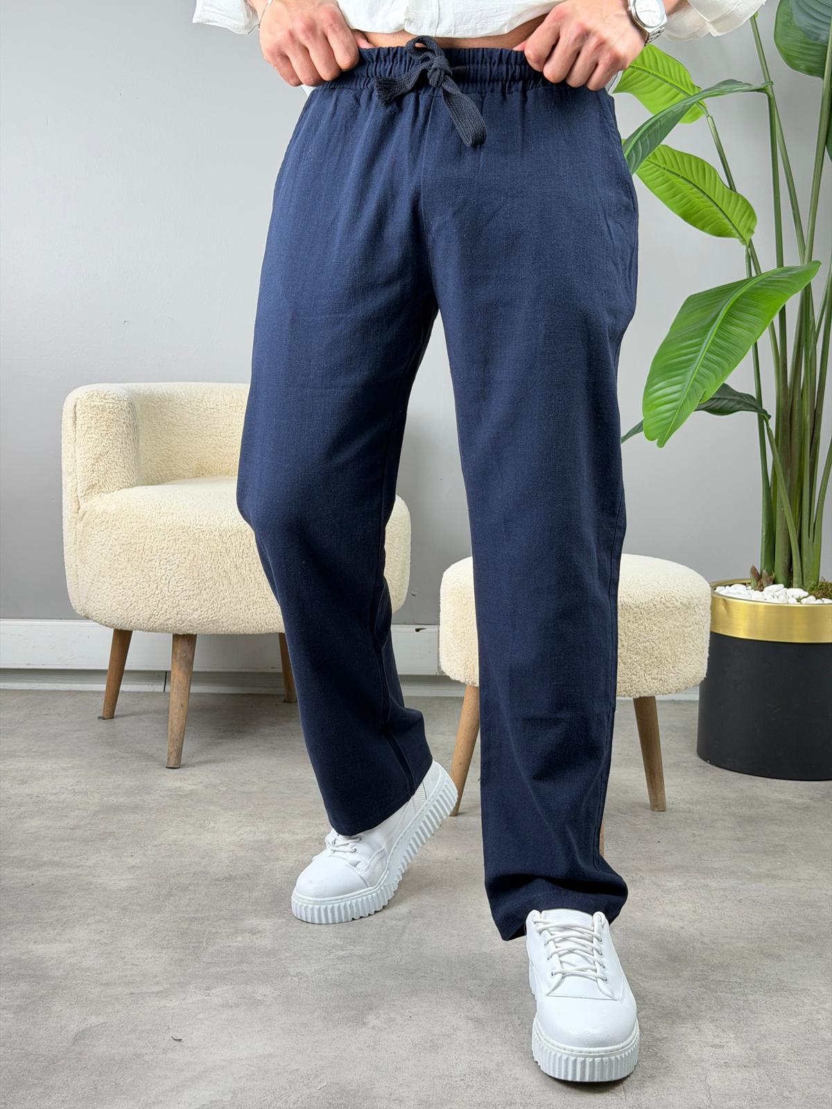 HAM KETEN BAGGY PANTOLON LACİVERT