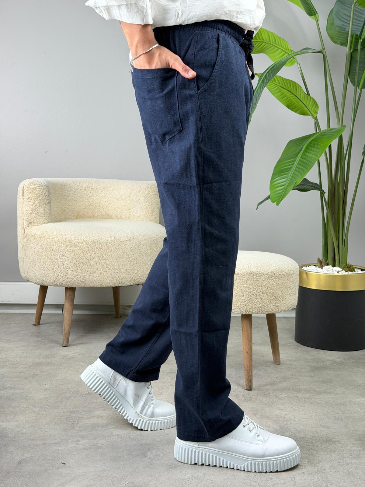 HAM KETEN BAGGY PANTOLON LACİVERT