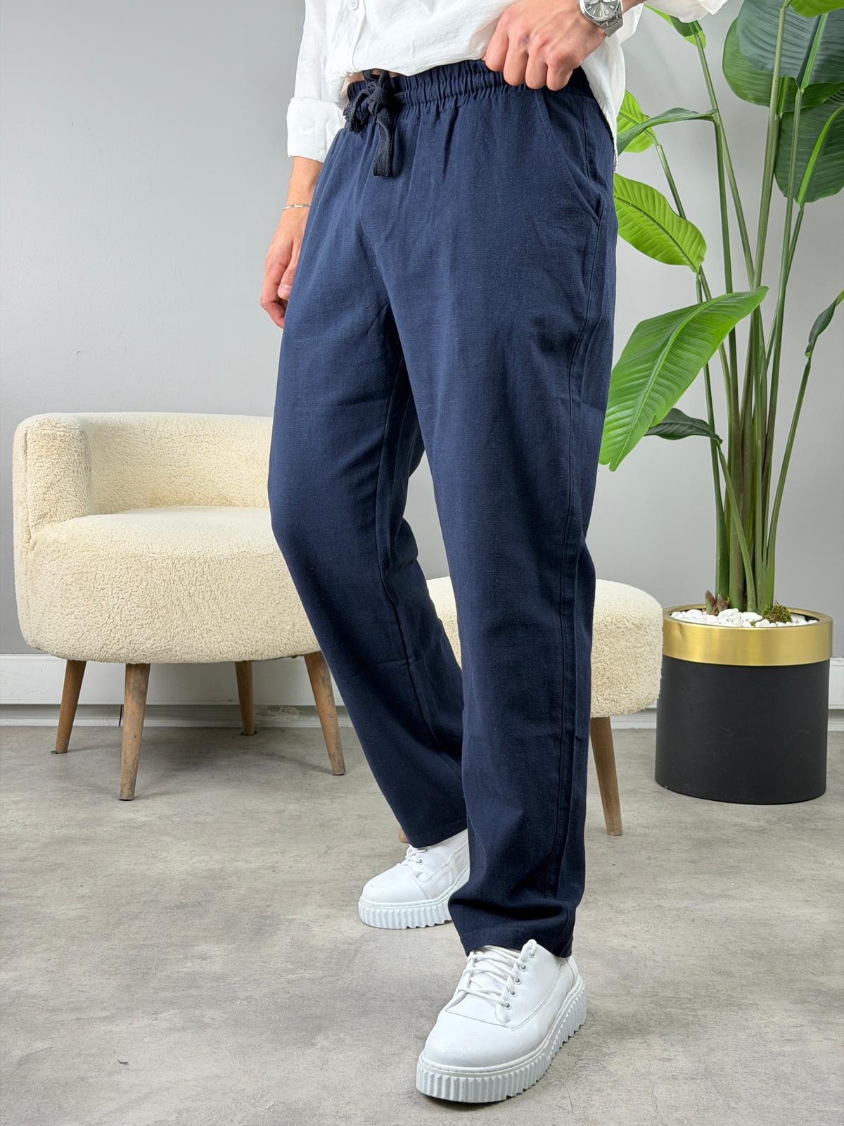 HAM KETEN BAGGY PANTOLON LACİVERT