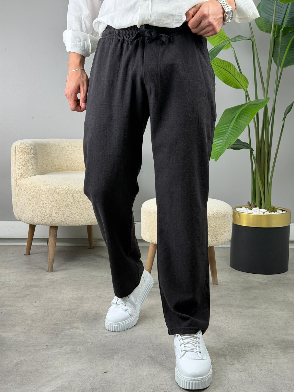 HAM KETEN BAGGY PANTOLON SİYAH