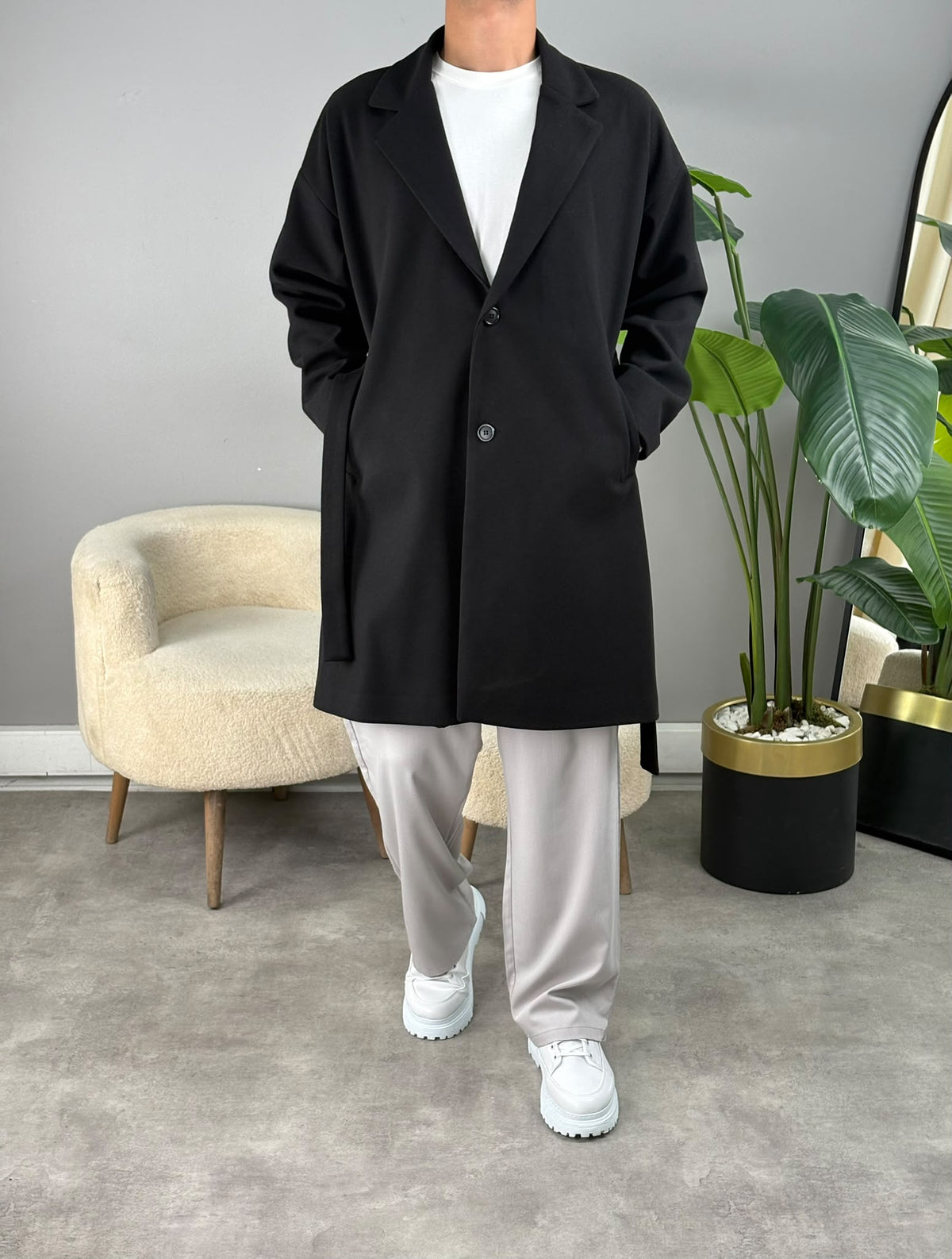 Oversize Kaşe Kaban Antirasit