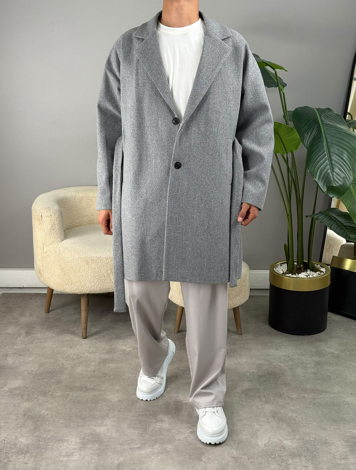 Oversize Kaşe Kaban Siyah