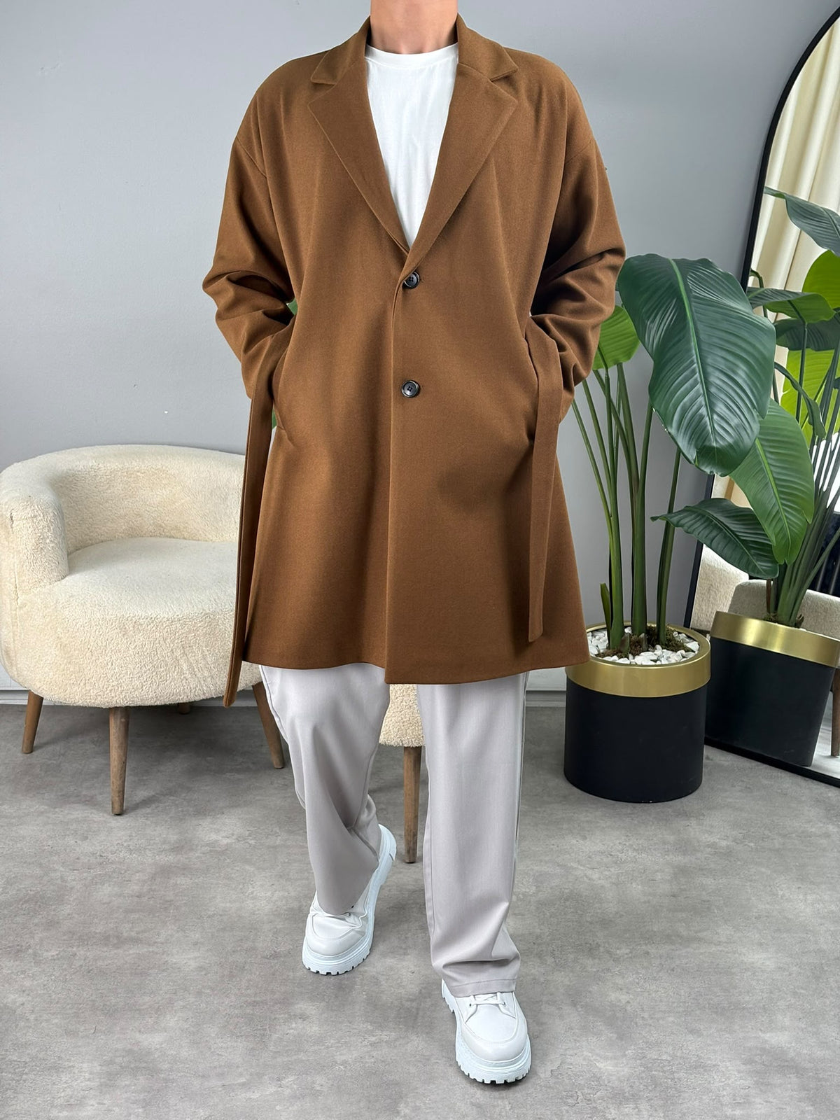 Oversize Kaşe Kaban Antirasit