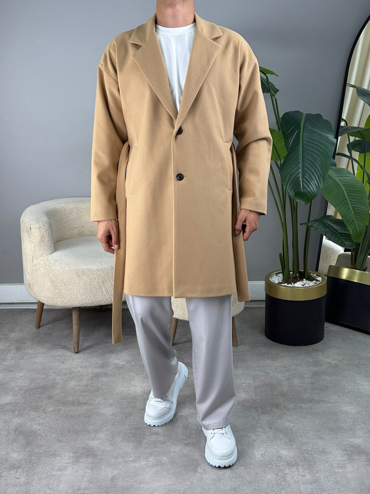 Oversize Kaşe Kaban Antirasit