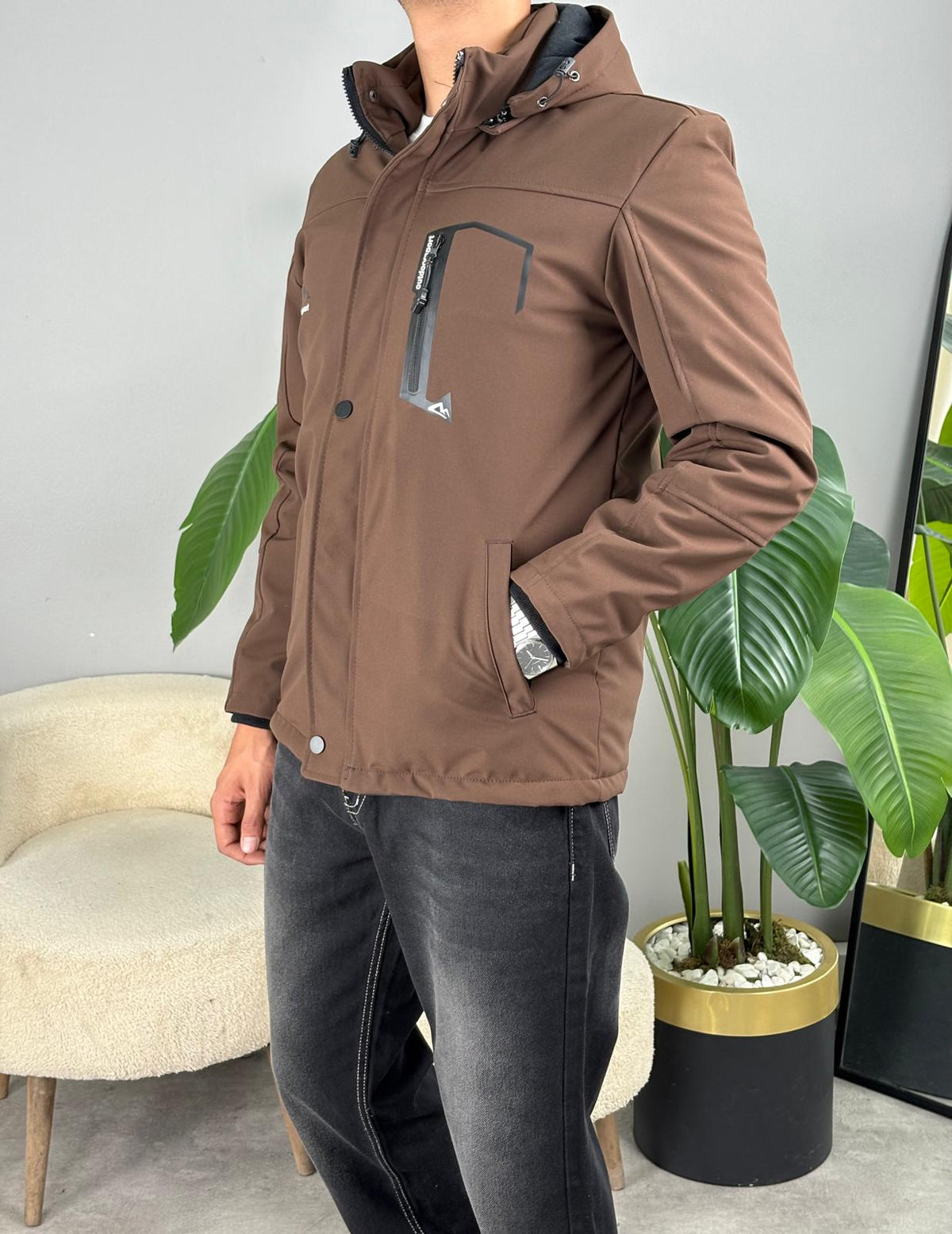 İçi Polar Softshell Mont Kahverengi
